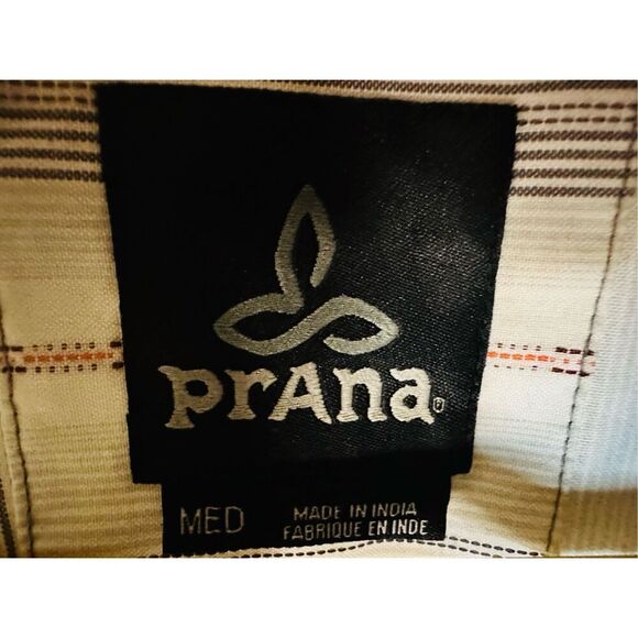 PrAna Men’s Short Sleeve Button Down Gray White and Orange Size Medium - Picture 2 of 5